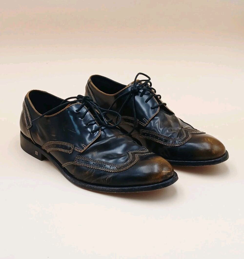 Bugatchi Mens Brown Leather Wing Tips Lace Up Oxford Sz 9